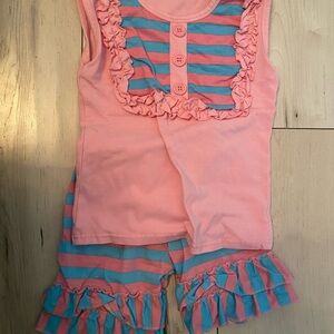 Pink and Blue Striped Ruffle Outfit